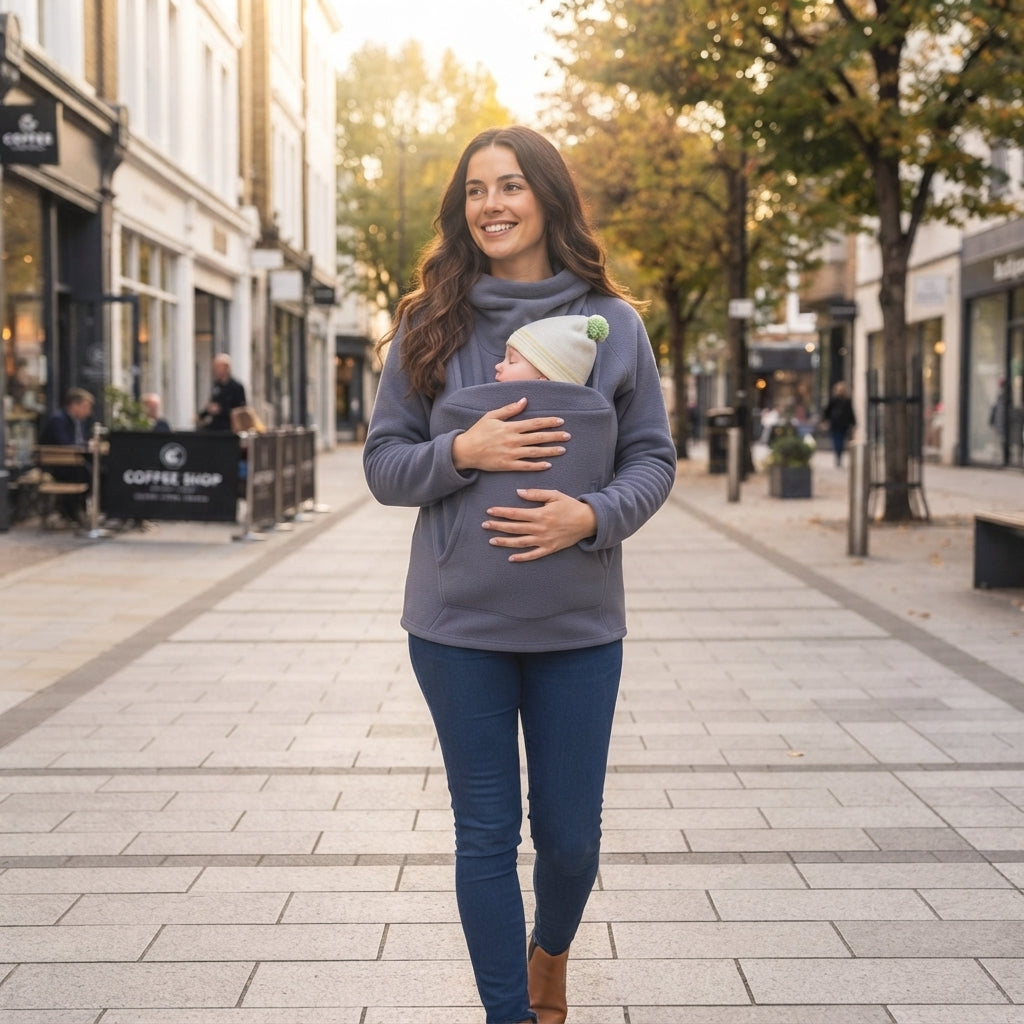Kuscheliger Tragepulli mit Babytasche
